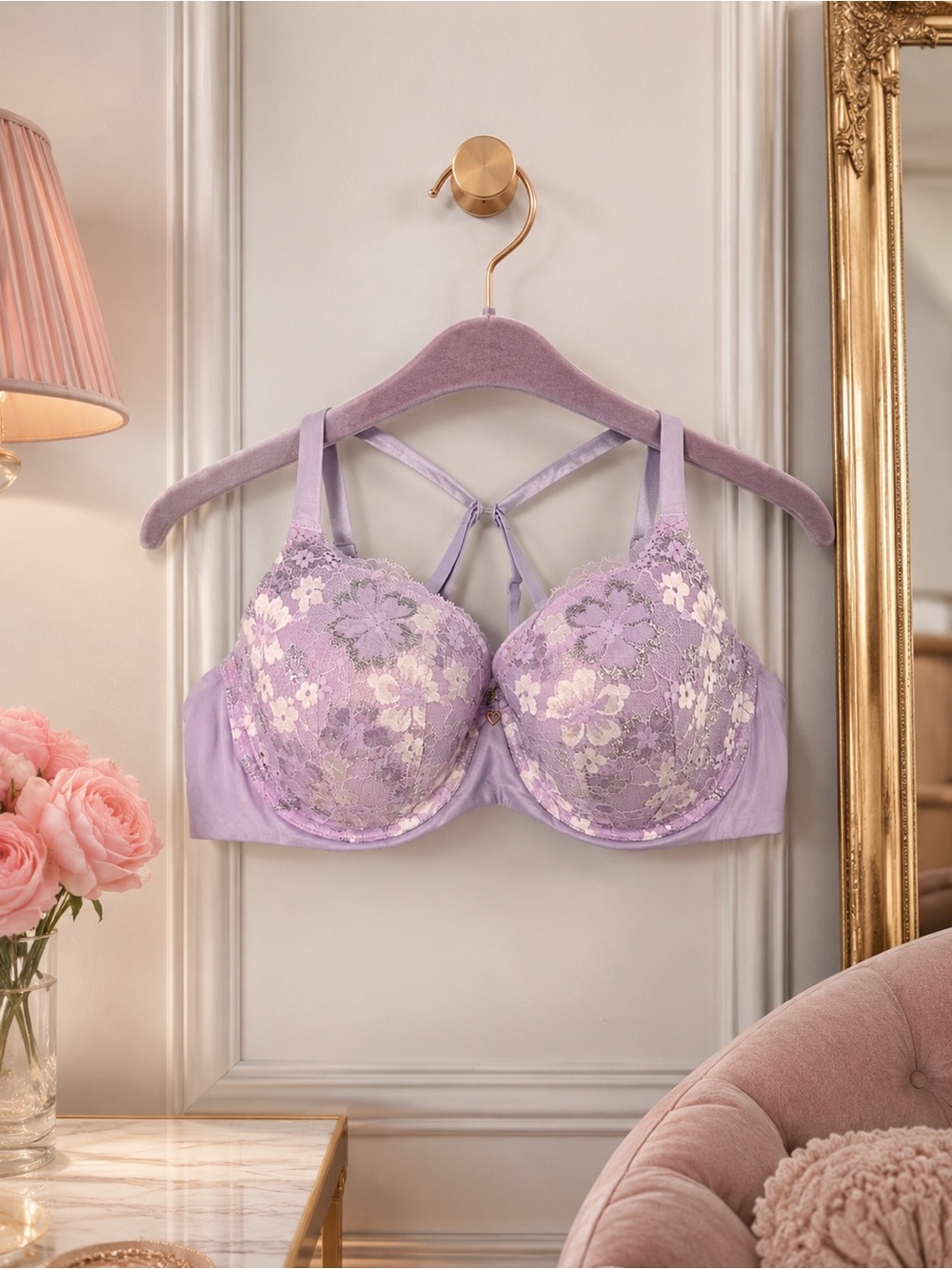🛍️ Victoria's Secret Lavender Floral Lace Push-Up Bra